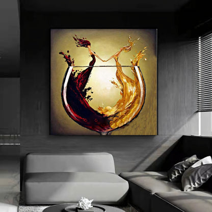 A Toast to Friendship - Abstract Wine and Dine Oil Painting