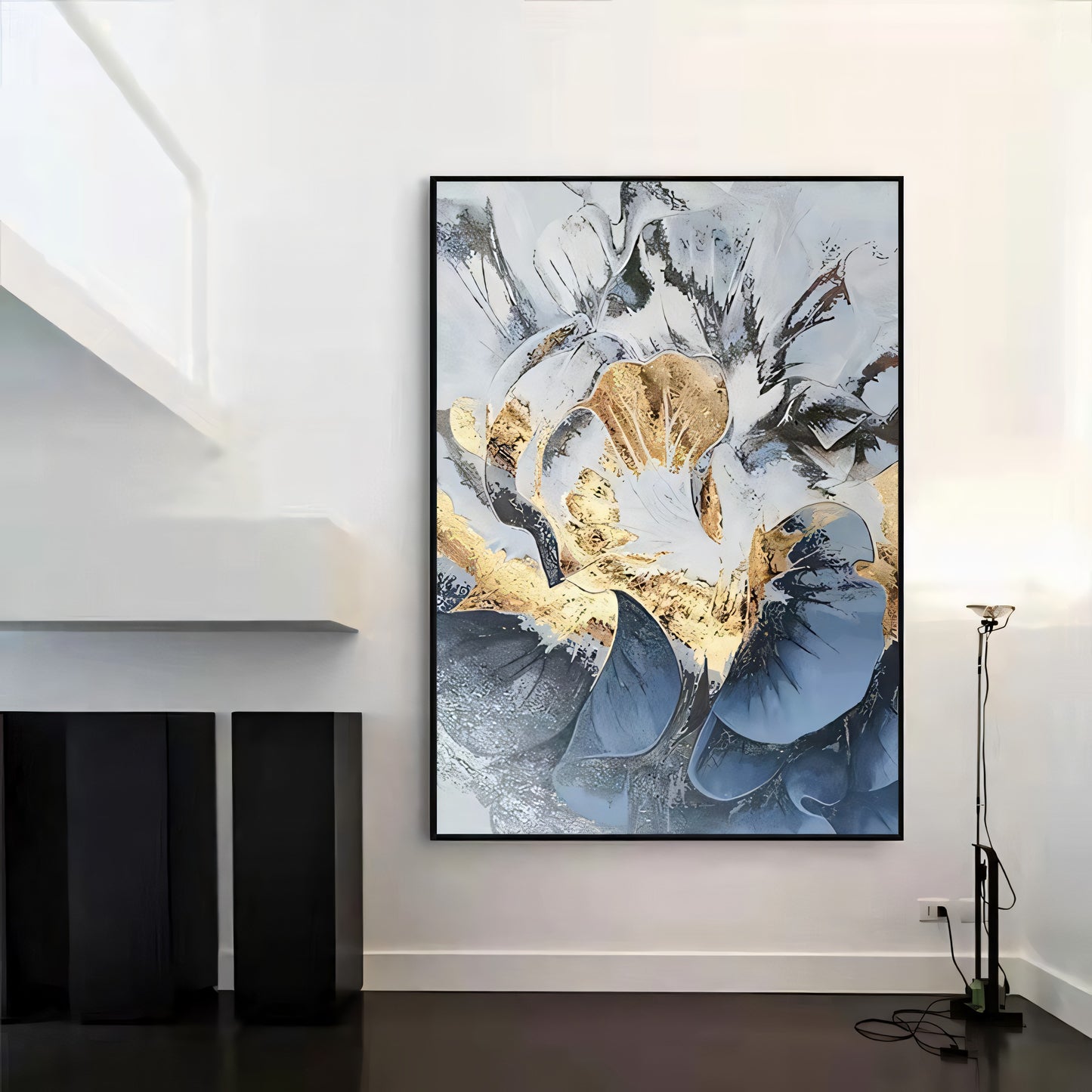 Bloom: Luxury Blue and Gold Accent Floral Art