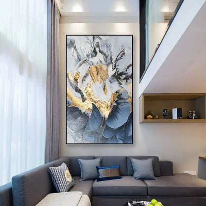 Bloom: Luxury Blue and Gold Accent Floral Art