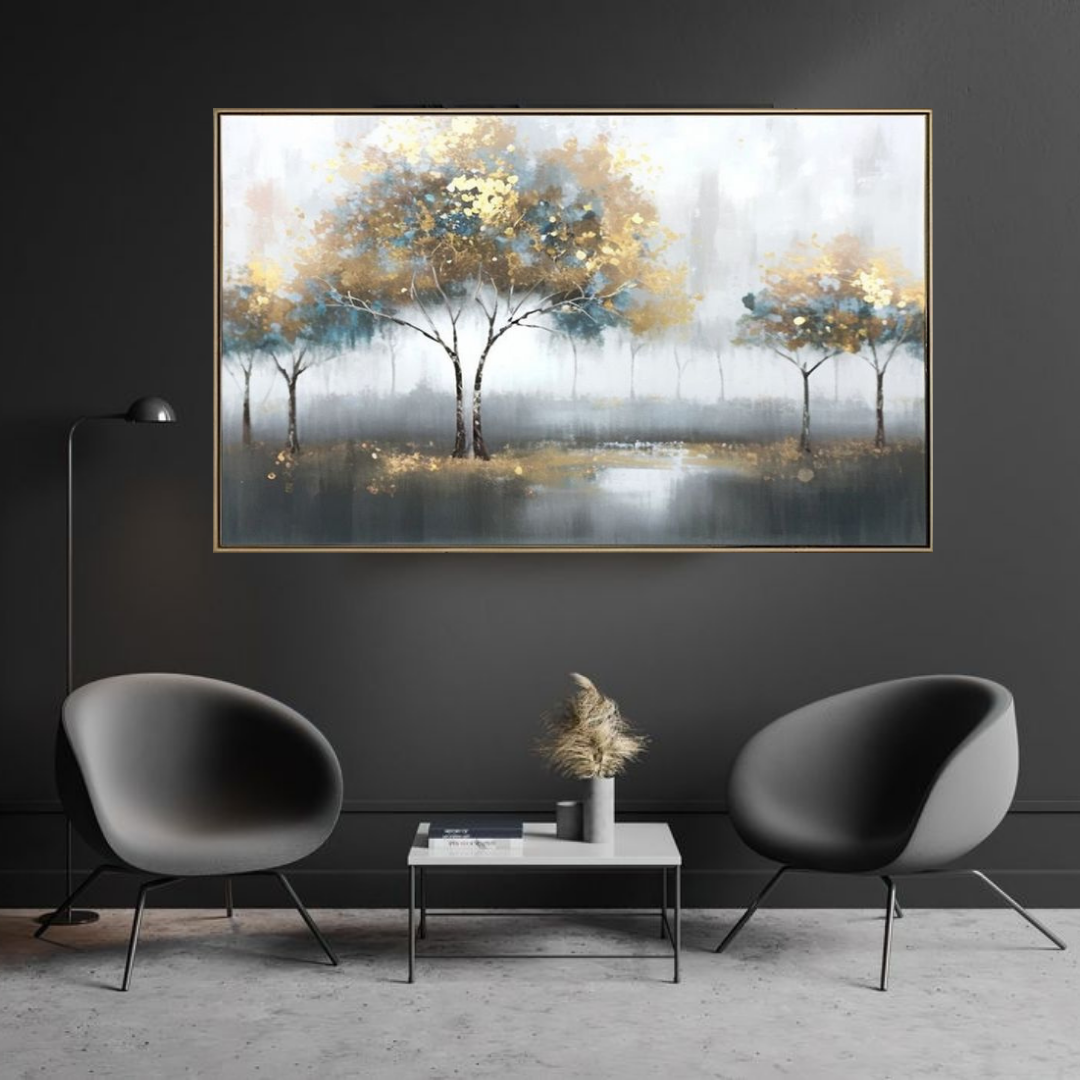 Whispers of Dawn Golden Leaves Painting The Urban Narrative