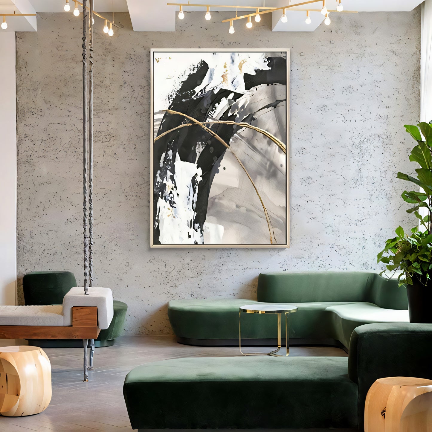 From the Ashes Trio Collection: Three Piece Black, White and Gold Modern Art