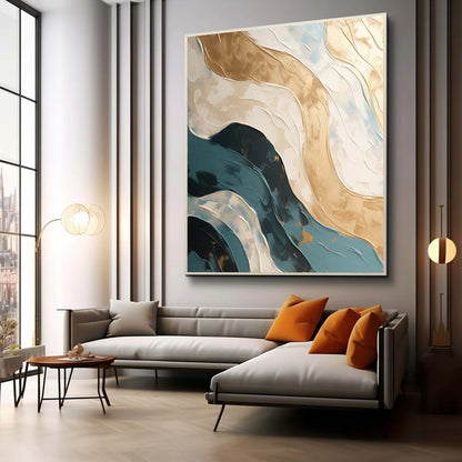 teal-gold-ivory-blue-square-abstract-modern-painting-waves-theurbannarrative-home-decor-goldern-currents