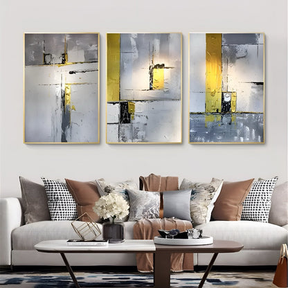 Aus der Ashes Trio-Kollektion: Dreiteilige moderne Kunst in Schwarz, Weiß und Gold