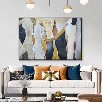 Connect crowd gathering abstract gold yellow and blue modern art canvas oil painting landscape
