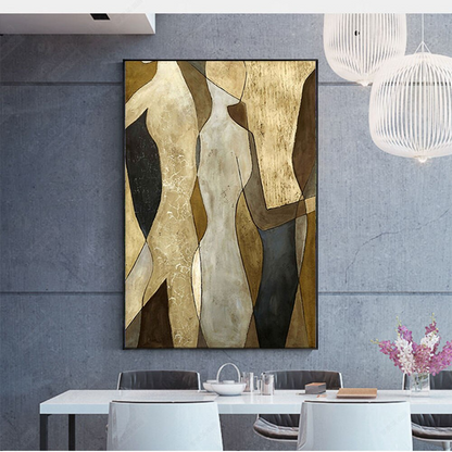 Connect crowd gathering abstract gold yellow and blue modern art canvas oil paintin