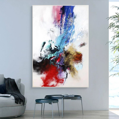 Textured color pop modern abstract art blue red gold white pink mist oil painting
