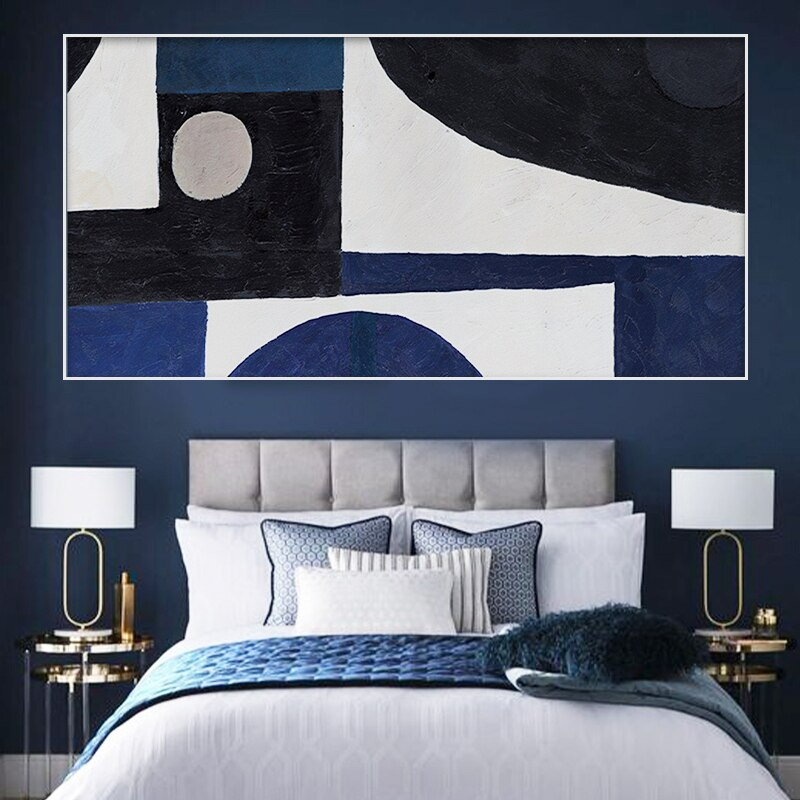 Abstract-shape-geometrical-blue-black-white-oil-painting-canvas-art-bridge
