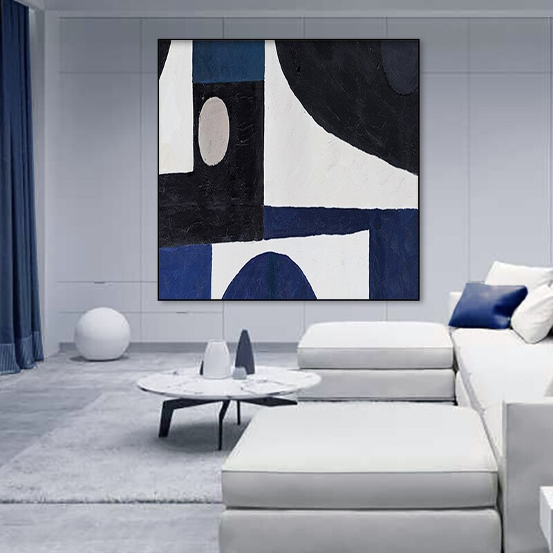 Abstract-shape-geometrical-blue-black-white-oil-painting-canvas-art-bridge