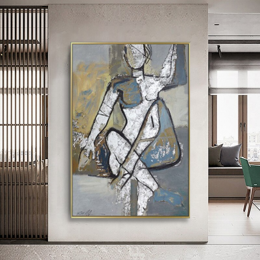 Blue hued African and Picasso inspired abstract modern art canvas oil painting home decor