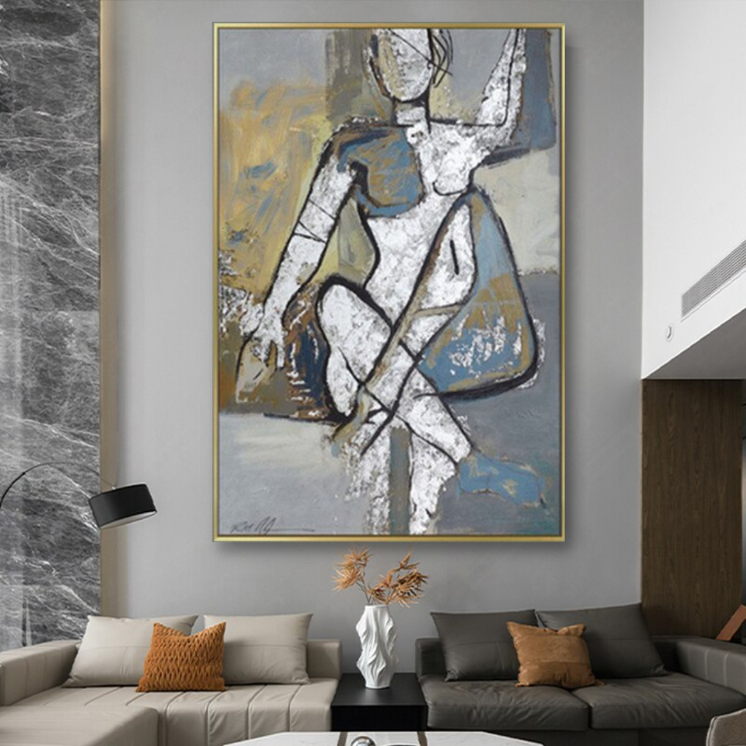 Blue hued African and Picasso inspired abstract modern art canvas oil painting home decor