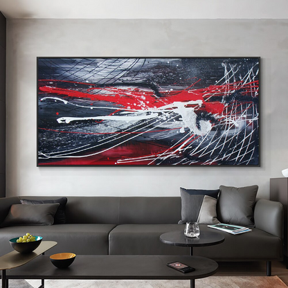 Blue white and red paint splash modern abstract oil painting home decor Soundwave