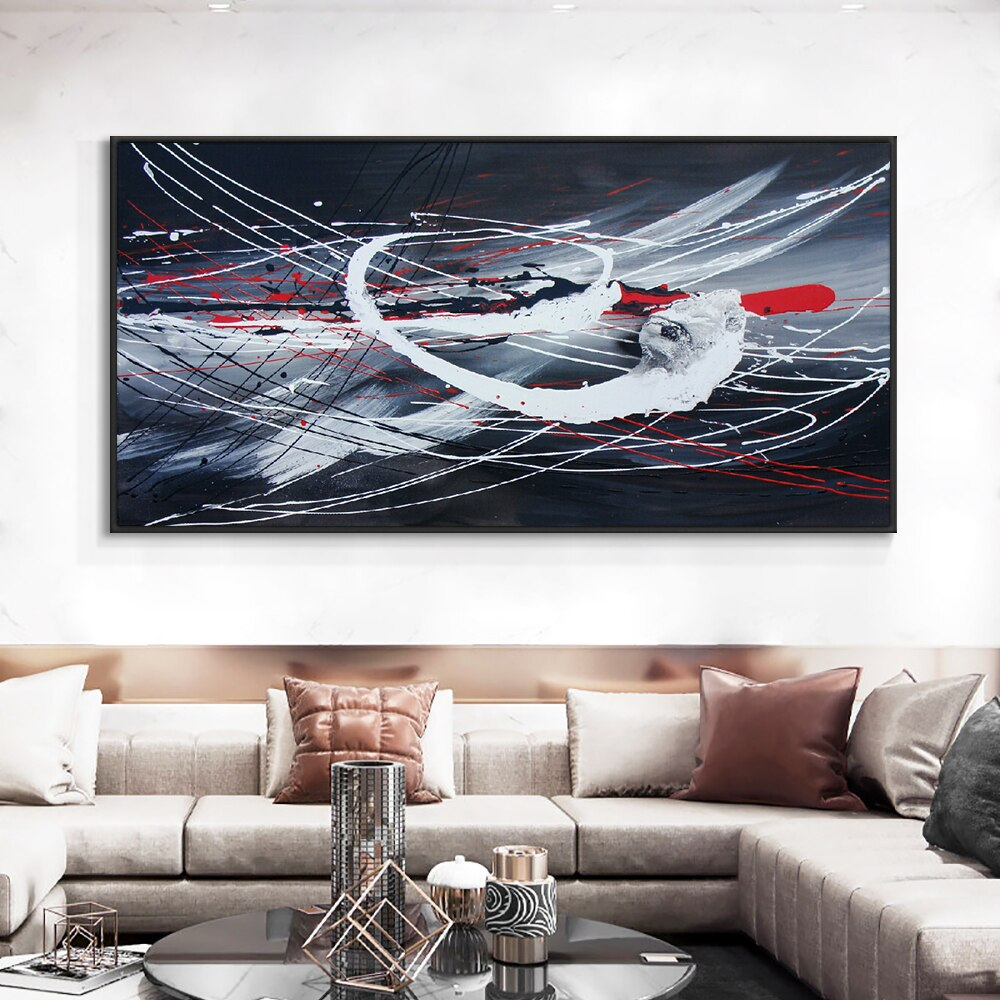 kinetic energy soundwave modern abstract blue white and red oil painting