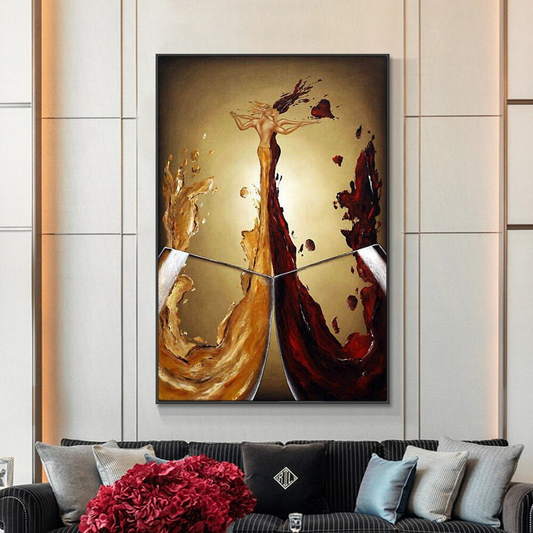 Red and white wine collide love story modern abstract oil paining