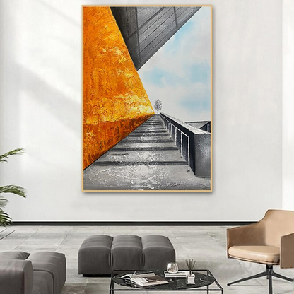 last tree standing in industrial world black and white orange colour pop abstract modern canvas oil painting art