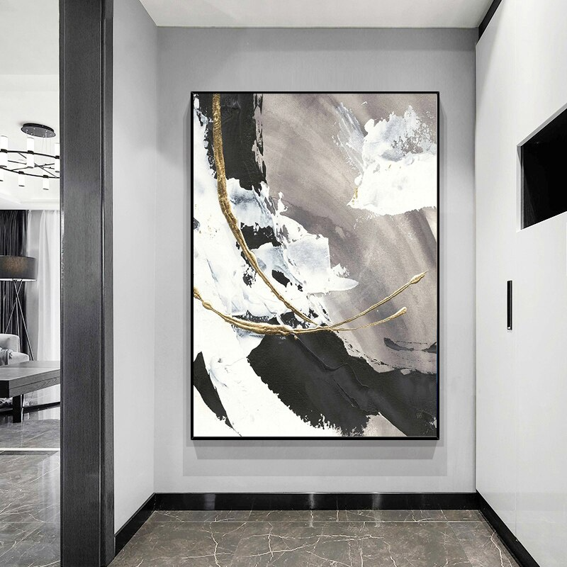 Rises a Phoenix White, Black and Gold Abstract Statement Painting The Urban Narrative