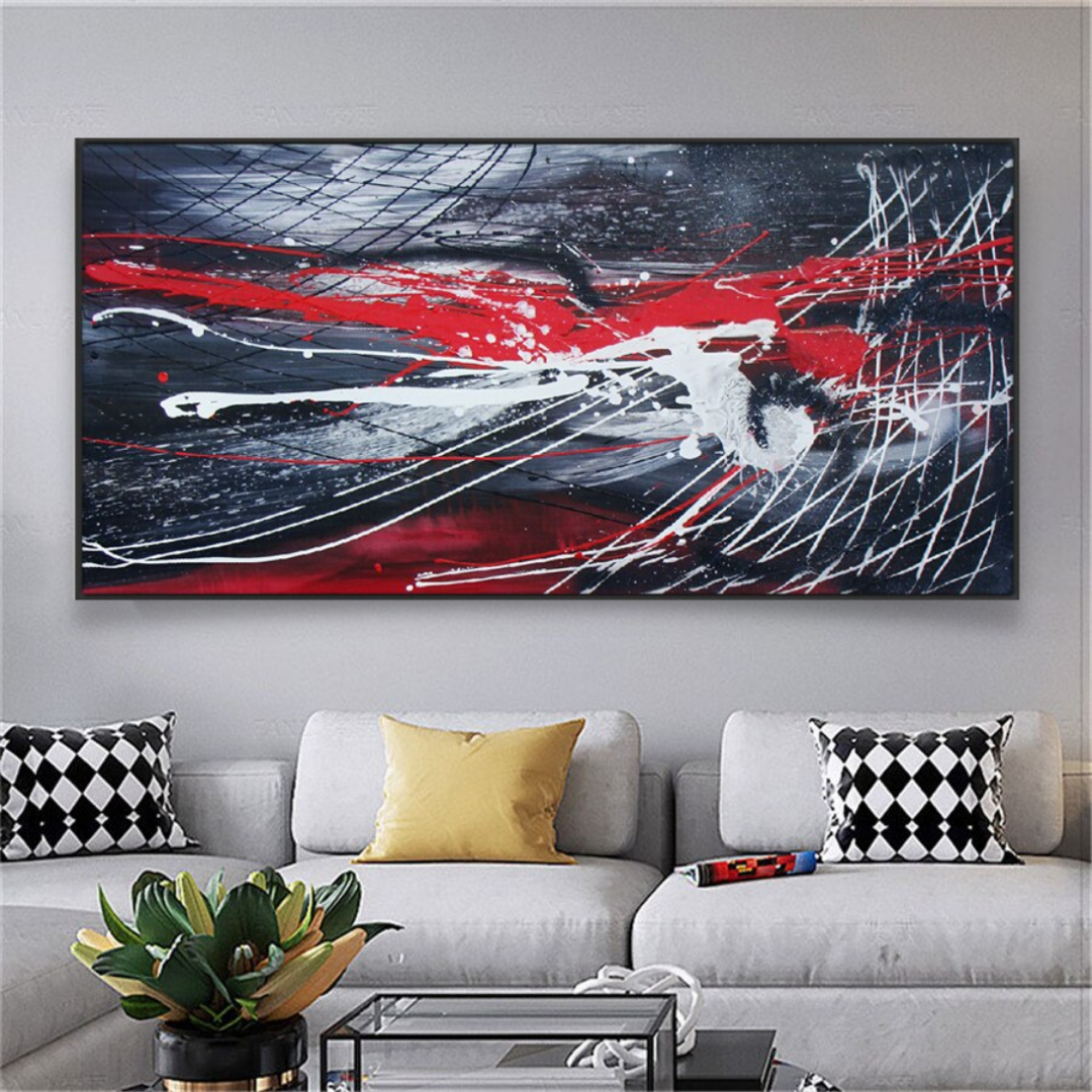 Soundwave Blue white and red paint splash modern abstract oil painting home decor