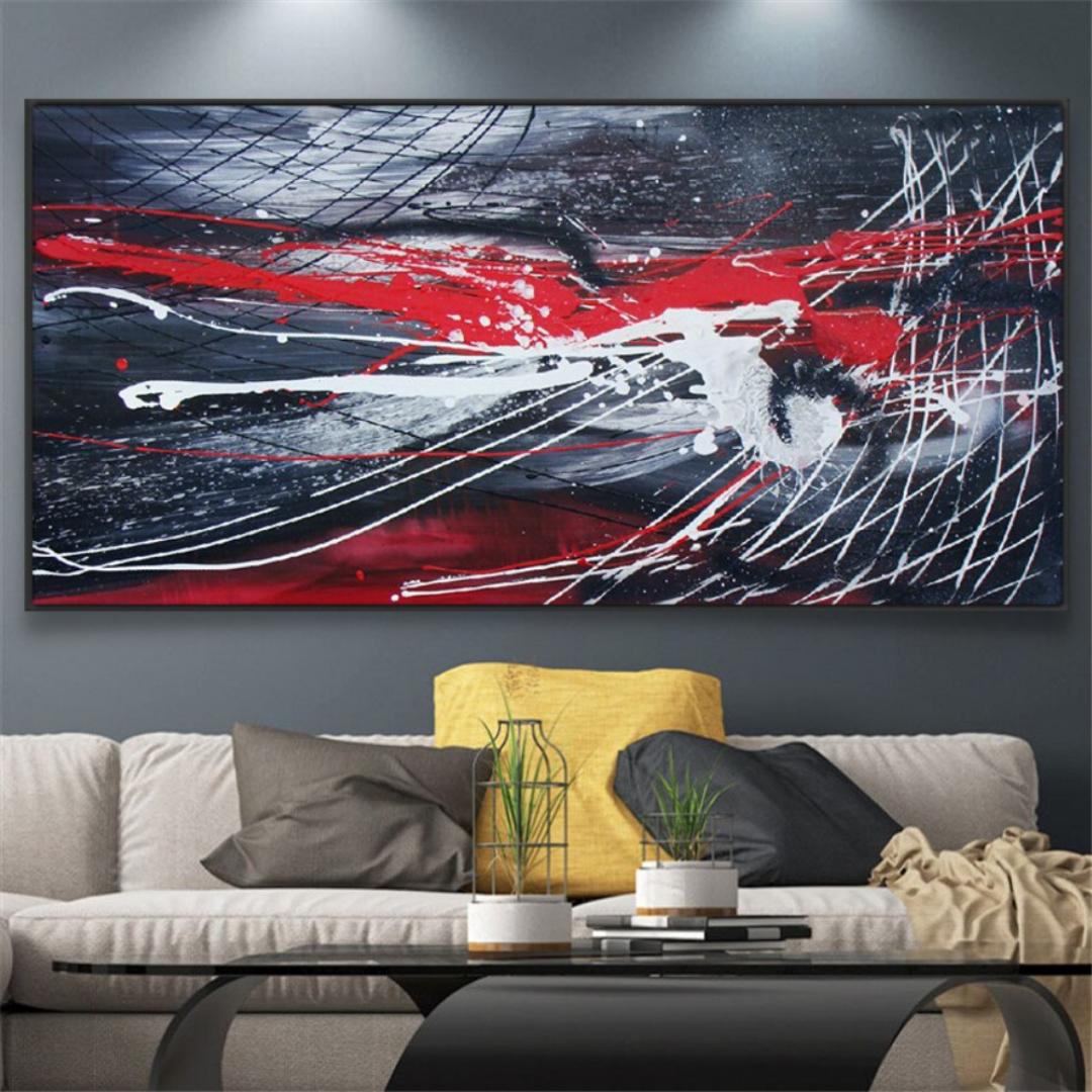 Blue white and red paint splash modern abstract oil painting home decor Soundwave Collection