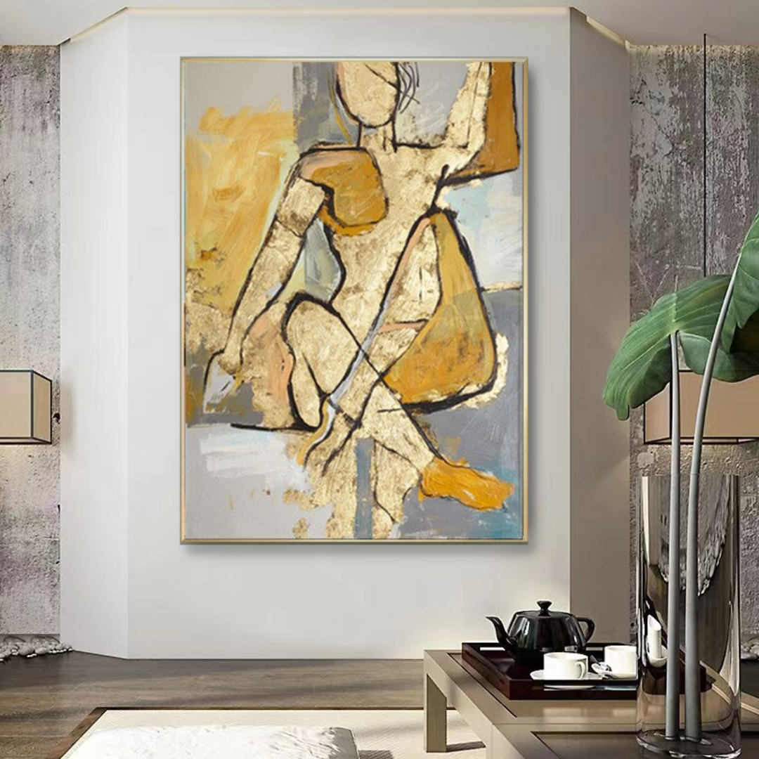 Yellow hued Picasso inspired abstract modern art canvas oil painting home decor