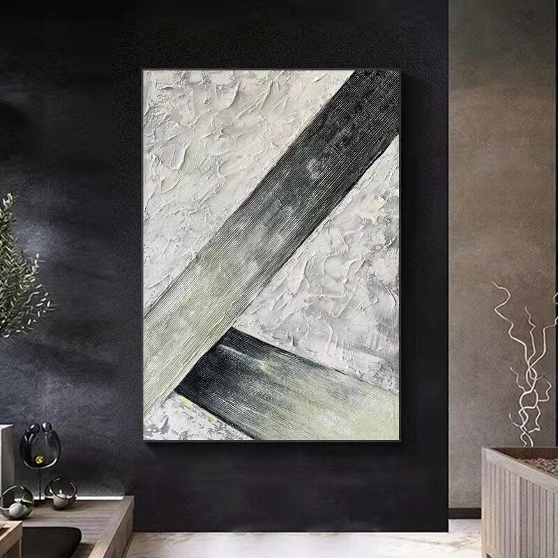 Textured black white and grey toned abstract oil painting