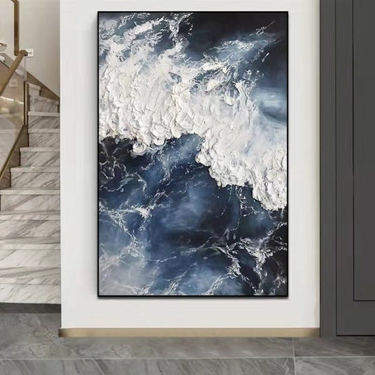 Nature-waves-deep-blue-sea-and-white-foam-textured-modern-abstract-canvas-oil-painting-contemporary-realistic-art