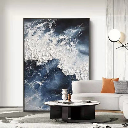 Nature-waves-deep-blue-sea-and-white-foam-textured-modern-abstract-canvas-oil-painting-contemporary-realistic-art